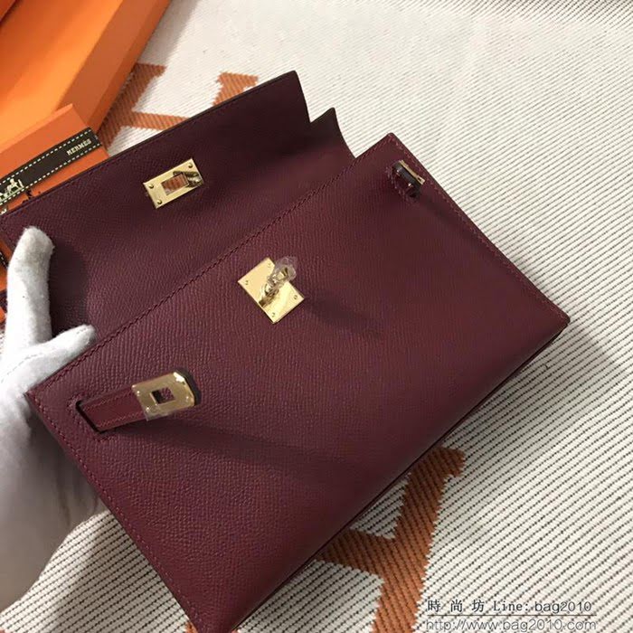 HERMES愛馬仕 凱莉包 mini kelly一代 酒紅epsom皮 夏天首選手包款 可手提肩背  Ama1326
